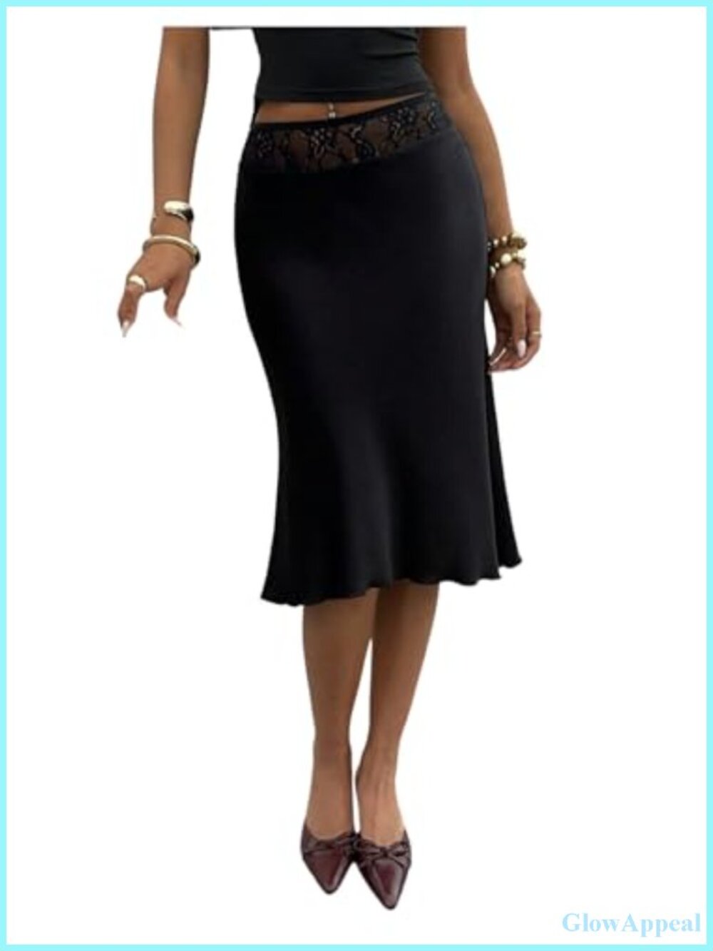 Lace Ruffle Hem Bodycon Midi Skirt for Women Elegant Fall Outfit